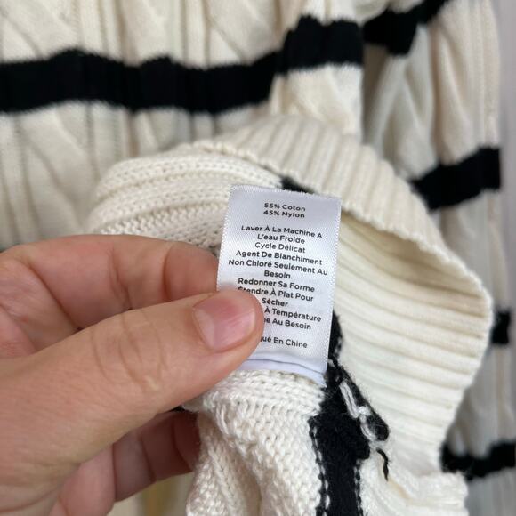 Talbots Striped Cotton Blend Sweater Size XL Nautical Gold Buttons - Picture 5 of 9